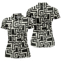 Minimalist Black Cat Maze Pattern Golf Polo Shirt, Women's Golf Tops, Golf Polo For Women