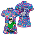Colorful Psychedelic Santa Golfer Print Women's Golf Tops, Women’s Golf Apparel, Golf Polo For Women