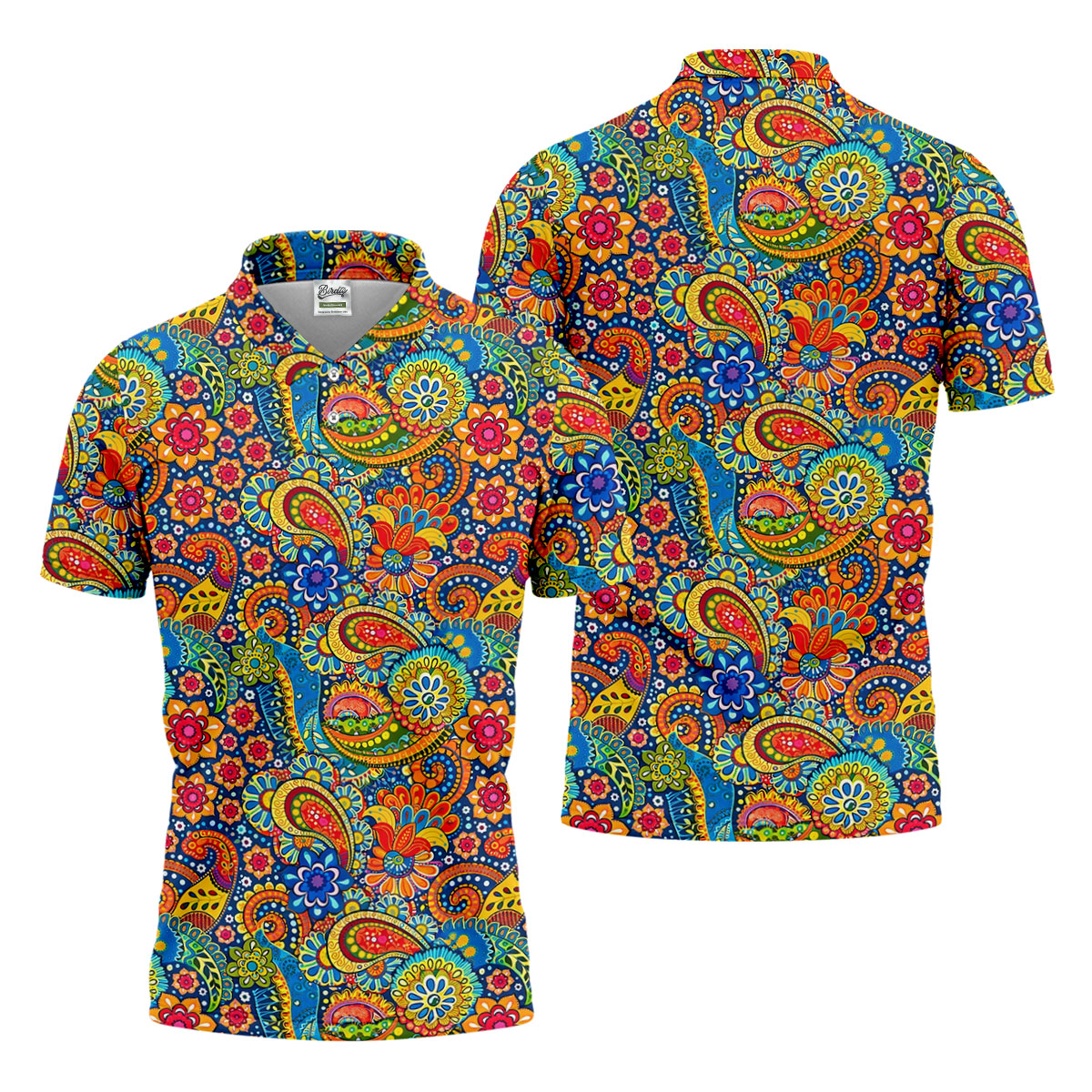 Colorful Floral Paisley Pattern Polo Shirt, Hawaiian Golf Shirt, Mens Golf Apparel