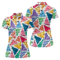 Multicolor Abstract Boob Pattern Golf Polo Shirt, Golf Tops For Women, Ladies Golf Shirt