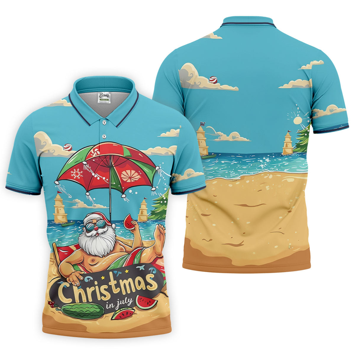 Christmas In July Santa Beach Christmas Golf Shirt, Men's Golf Shirt, Hawaiian Golf Shirt, Printed Golf Shirts