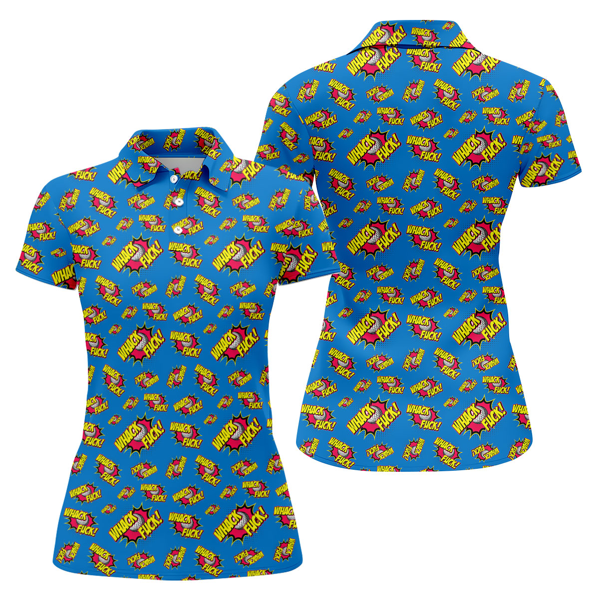 Whack F*ck Comic Golf Ball Pattern Golf Shirt, Women's Golf Tops, Golf Shirts For Women