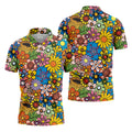 Multicolor Retro Flower Power Golf Shirt, Mens Golf Polo, Hawaiian Golf Shirt, Golf Apparel For Men