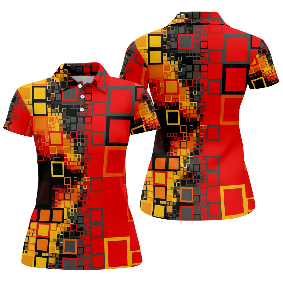 Geometric Abstract Art Hawaiian Golf Shirt, Retro Golf Shirt, Women's Golf Tops, Ladies Golf Shirts