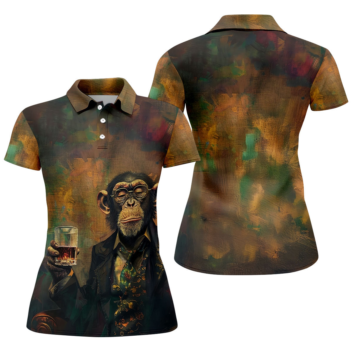 Monkey Gentleman Vintage Oak Hawaiian Golf Polo, Golf Tops For Women, Golfing Apparel