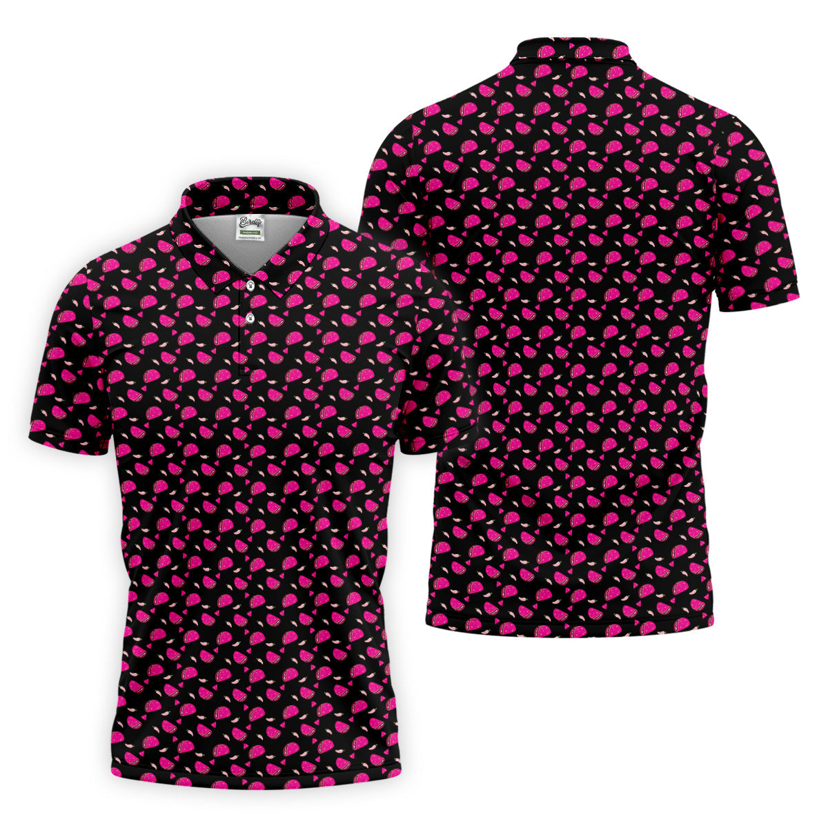 The Pink Taco Seamless Pattern Black Golf Shirt, Golf Tops For Men, Tacos Lover Golf Gift For Men