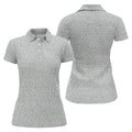 Beige Text Pattern Golf Polo Shirt, Women’s Golf Polo, Printed Golf Shirt