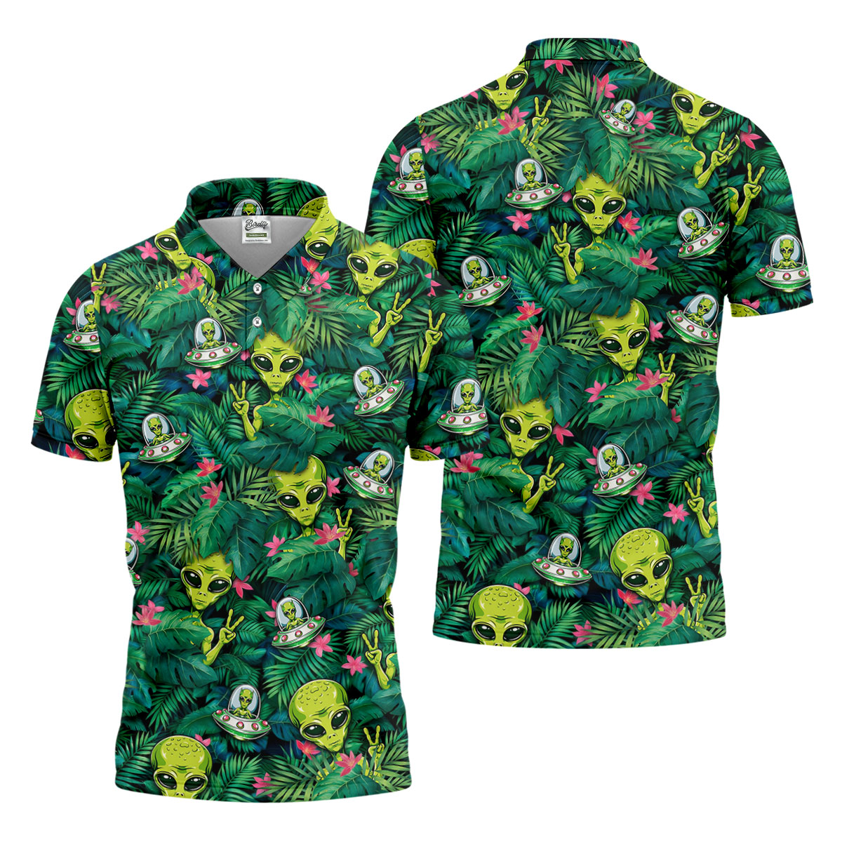 UFO and Alien Tropical Forest Hawaiian Golf Polo, Golf Tops For Men, Golfing Apparel