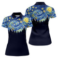 Van Gogh Inspired Starry Night Forest Hawaiian Golf Polo, Golf Tops For Women, Golfing Apparel