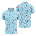 Light Blue Flamingo Pattern Golf Polo Shirt, Men's Golf Shirt, Golf Polo Shirts For Men
