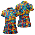 Autism Awareness Rainbow Gradient Puzzle Pattern Women's Golf Tops, Golf Shirt For Women, Ladies Golf Polos