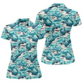 Animated Shark Hawaiian Golf Shirt, Fun Women's Golf Shirts, Ladies Golf Shirts