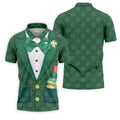 St Patrick's Day Green Shamrock Suit Whiskey Golf Print Golf Shirt, Polo Shirts For Men, Golf Shirts For Men