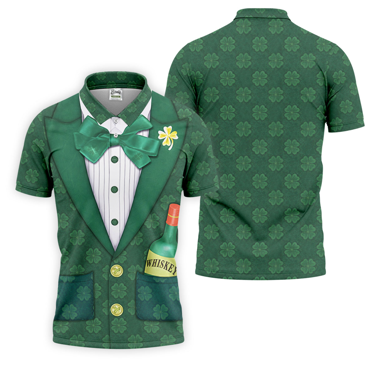 St Patrick's Day Green Shamrock Suit Whiskey Golf Print Golf Shirt, Polo Shirts For Men, Golf Shirts For Men