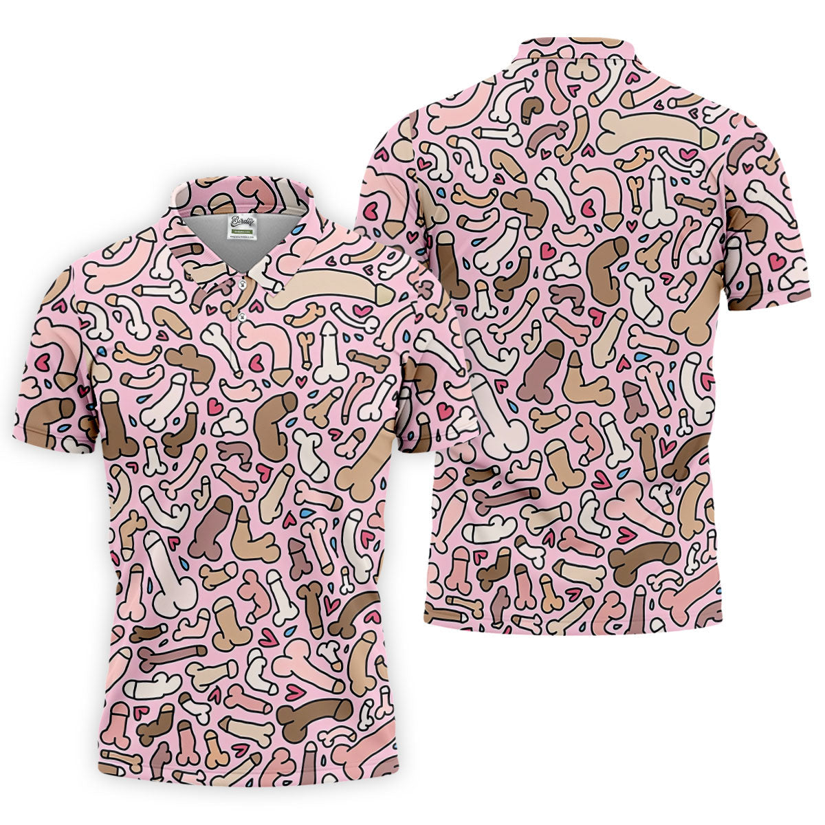 Funny Adult Doodle Pink Pattern Polo Shirt, Mens Golf Polo, Golf Shirts For Men