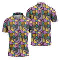 Halloween Patchwork Pattern Golf Polo Shirt, Men's Golf Shirt, Hawaiian Golf Shirt