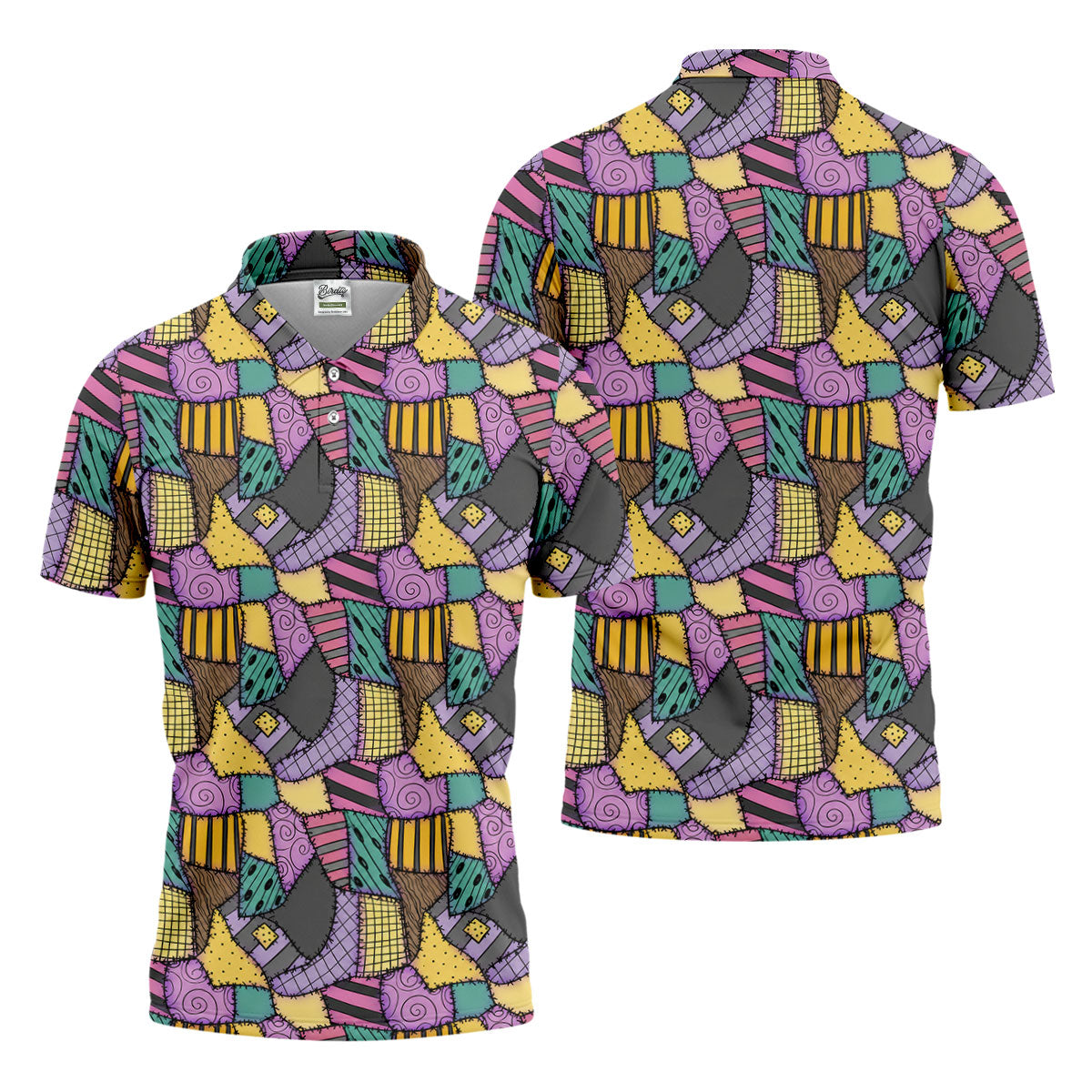Halloween Patchwork Pattern Golf Polo Shirt, Men's Golf Shirt, Hawaiian Golf Shirt