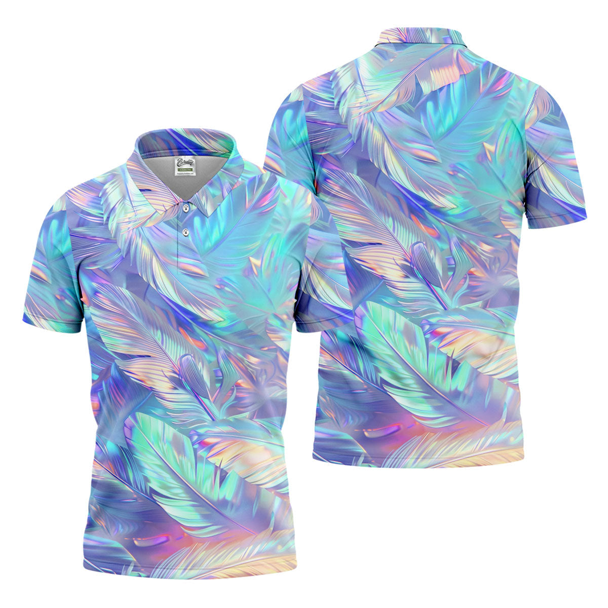 Pastel Gradient Feather Hawaiian Golf Shirt, Golf Tops For Men, Golf Shirts For Men