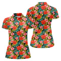 Red Hibicus Gold Palm Leaf Hawaiian Golf Shirt, Summer Theme Golf Shirt For Women