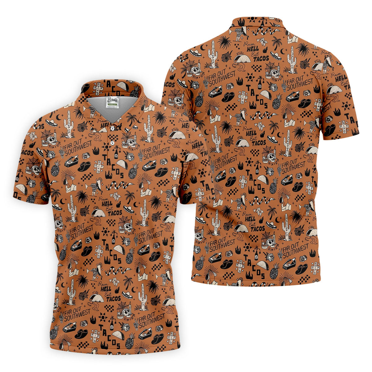Southwest Desert Taco Skull Pattern Hawaiian Golf Shirt, Golf Tops For Women, Performance Golf Shirt