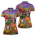 Psychedelic Mushroom Forest Fantasy Golf Polo, Women's Golf Polo, Printed Golf Shirt
