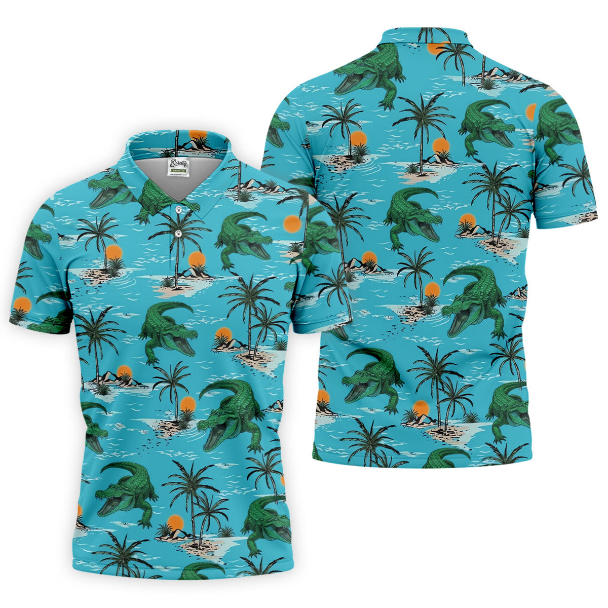 Tropical Alligators on Island Beaches Design Hawaiian Golf Polo, Golf Tops For Men, Golfing Apparel