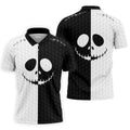 Black White Skull Face Halloween Golf Polo Shirt, Mens Golf Shirts, Golf Polo Shirts For Men