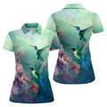 Hummingbird And Floral Garden Polo Shirt, Womens Golf Tops, Golf Shirts For Women