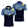 Van Gogh Inspired Starry Night Forest Hawaiian Golf Polo, Golf Tops For Men, Golfing Apparel