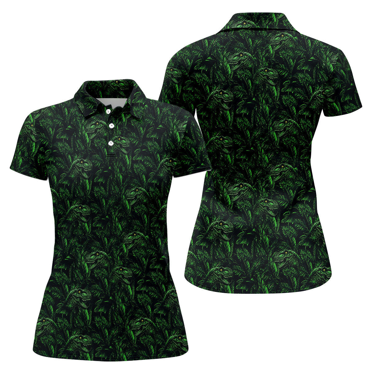 Dinosaurs In The Forest Deep Forest Green Hawaiian Golf Shirt, Women's Polo Shirt
