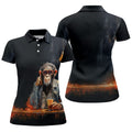 Monkey Gentleman Midnight Amber Hawaiian Golf Shirt, Women's Golf Tops, Ladies Golf Shirts