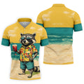 Cool Raccoon Tropical Yellow Hawaiian Golf Polo, Golf Tops For Men, Golfing Apparel