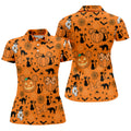 Black Cat and Pumpkin Halloween Polo Shirt, Golf Polo Apparel, Womens Golf Outfit