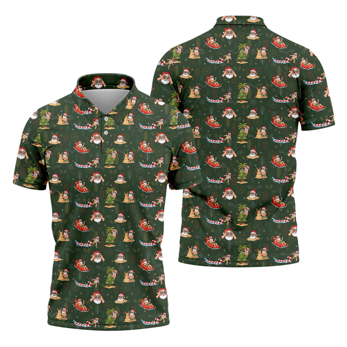 Funny Santa Summer Christmas Pattern Polo Shirt, Mens Golf Polo, Golf Shirts For Men