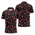 Strawberry Slice Black Golf Shirt, Men's Golf Shirt, Hawaiian Golf Shirt, Golf Shirts For Men