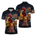 Rooster Beer USA Patriotic Hawaiian Golf Shirt, 250th Anniversary Tropical Vibe Men's Golf Shirt