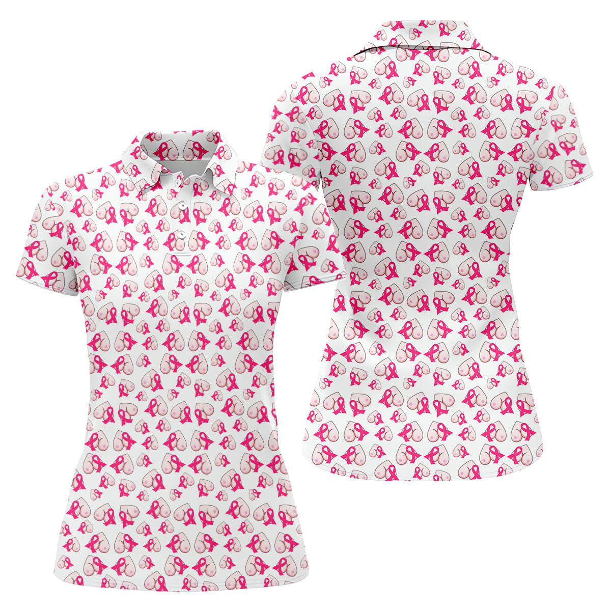 Pink Ribbon Breast Art Breast Cancer Polo Shirt, Women’s Golf Polo, Printed Golf Shirt