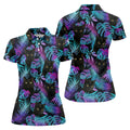 Funny Black Cat Purple Blue Gradient Hawaiian Golf Shirt, Golf Shirt For Women