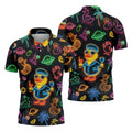 Jet Black Neon Duck Tropical Pattern Hawaiian Golf Shirt, Golf Shirts For Men, Polo Shirts For Men