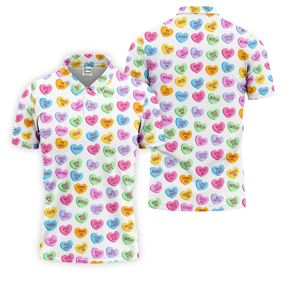 Naughty Conversation Hearts Fun Golf Shirts For Men, Valentines Golf Gift, Dirty Candy Heart Polo Shirts For Men