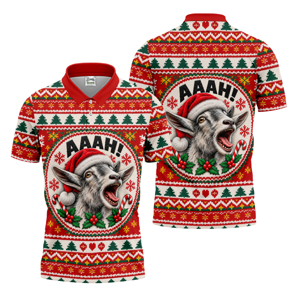 Funny Screaming Goat Christmas Golf Shirt, Golf Shirts For Men, Mens Golf Apparel