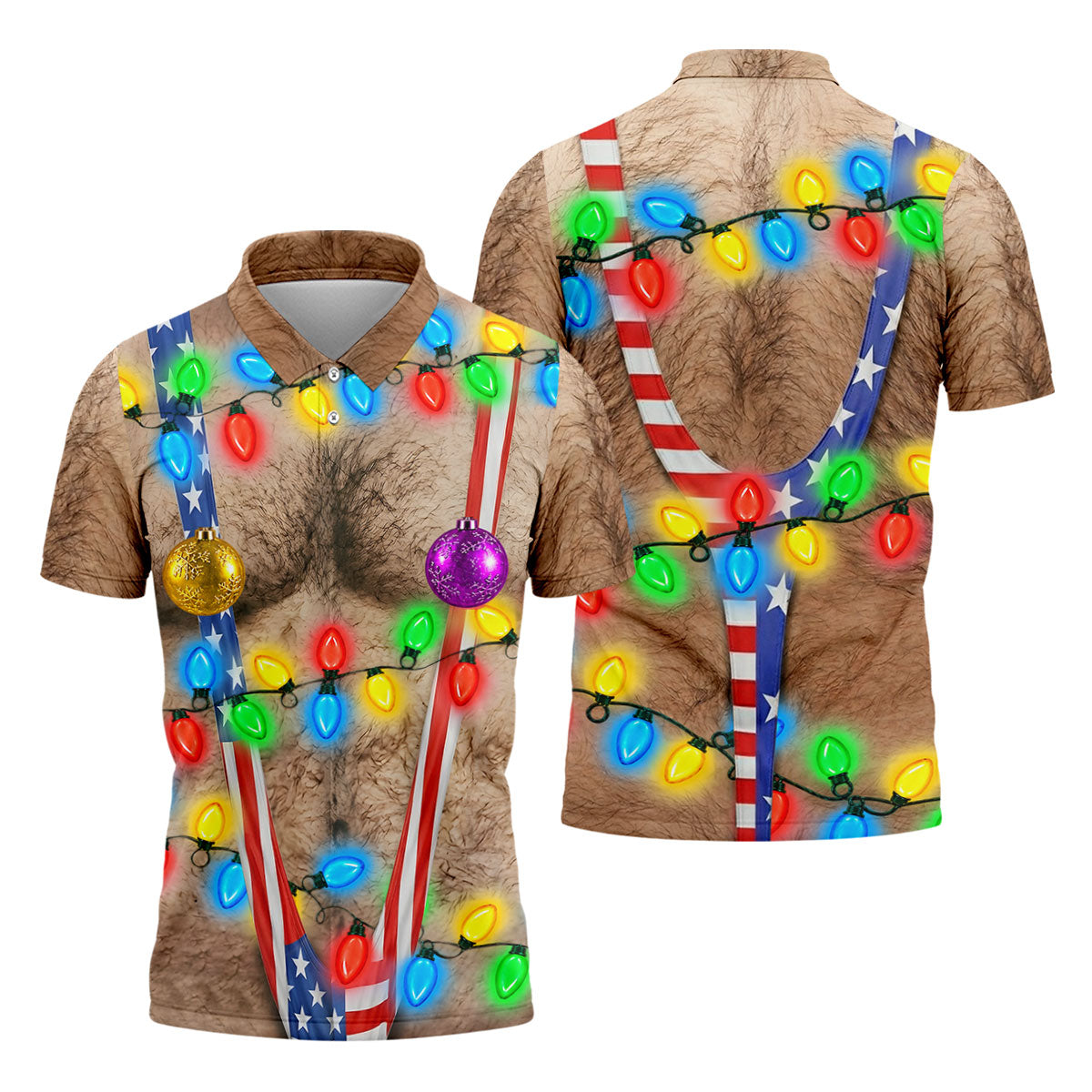 Lights Suspenders Christmas Golf Shirt, Golf Polo Shirts For Men, Mens Golf Shirts