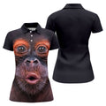 Funny Monkey Face Closeup Print Hawaiian Golf Polo, Golf Tops For Women, Golfing Apparel