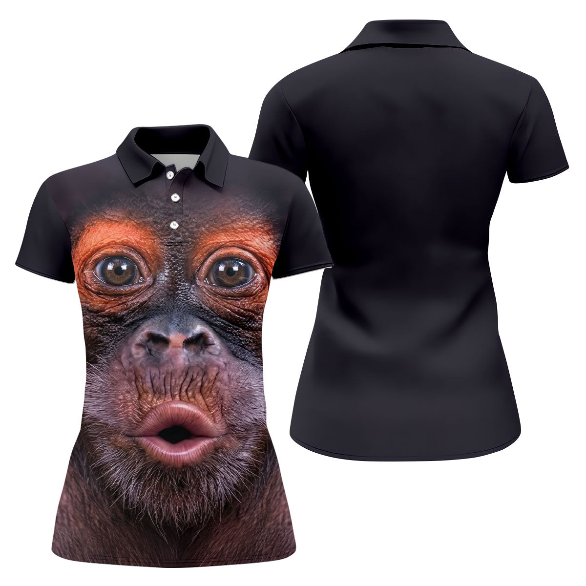 Funny Monkey Face Closeup Print Hawaiian Golf Polo, Golf Tops For Women, Golfing Apparel
