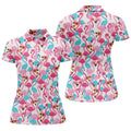Cute Pink Flamingo Pattern Golf Polo Shirt, Womens Golf Polo, Golf Shirts For Women