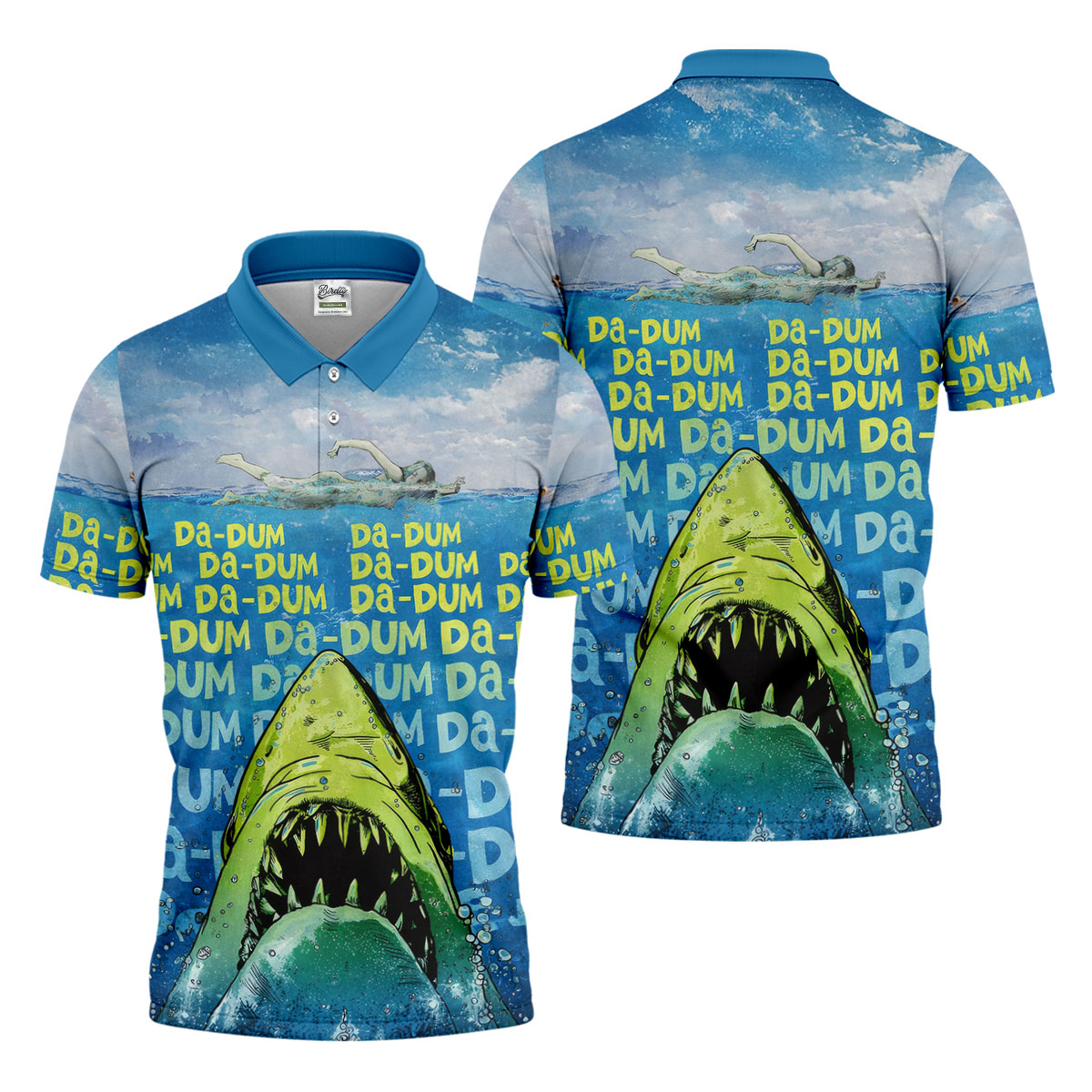 Funny Shark Da Dum Ocean Attack Golf Polo Shirt, Golf Shirts For Men, Printed Golf Shirts