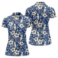 Blue Hawaiian Surfboard Hibiscus Golf Shirt, Women's Golf Shirt, Hawaiian Golf Shirt, Golf Polo For Women