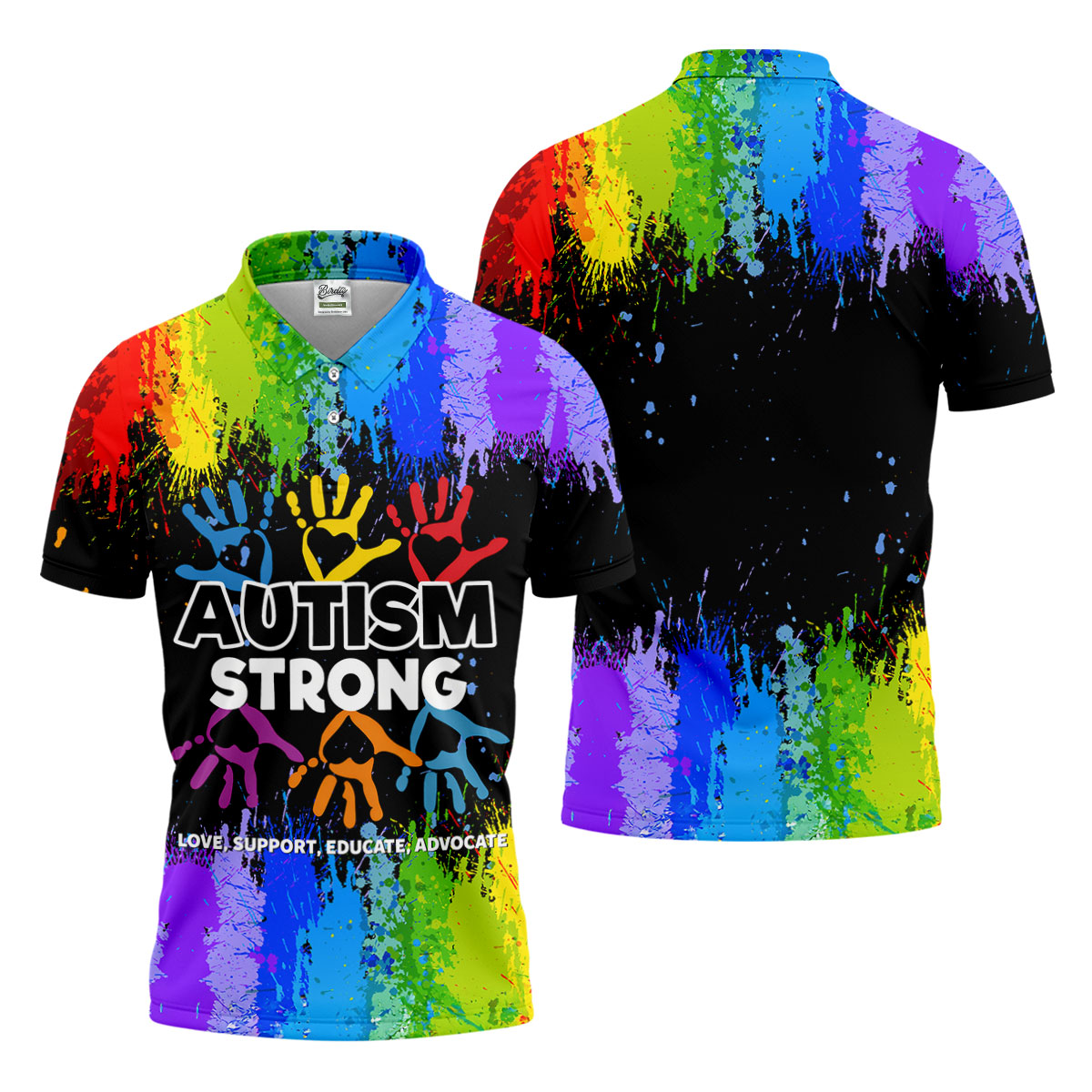 Autism Strong Rainbow Paint Splatter Golf Tops For Men, Autism Awareness Colors Golf Shirts For Men