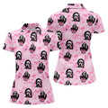 Pink Cute Ghost Caller Heart Pattern Halloween Golf Polo Shirt, Golf Shirts For Women