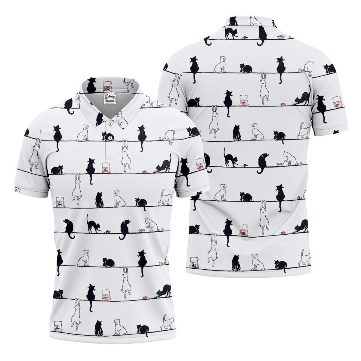 Cute Black and White Cats Pattern Golf Shirt, Men's Golf Shirt, Golf Polo Shirts For Men